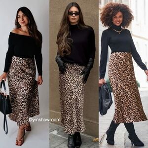 MANGO Laopard Slip Skirt